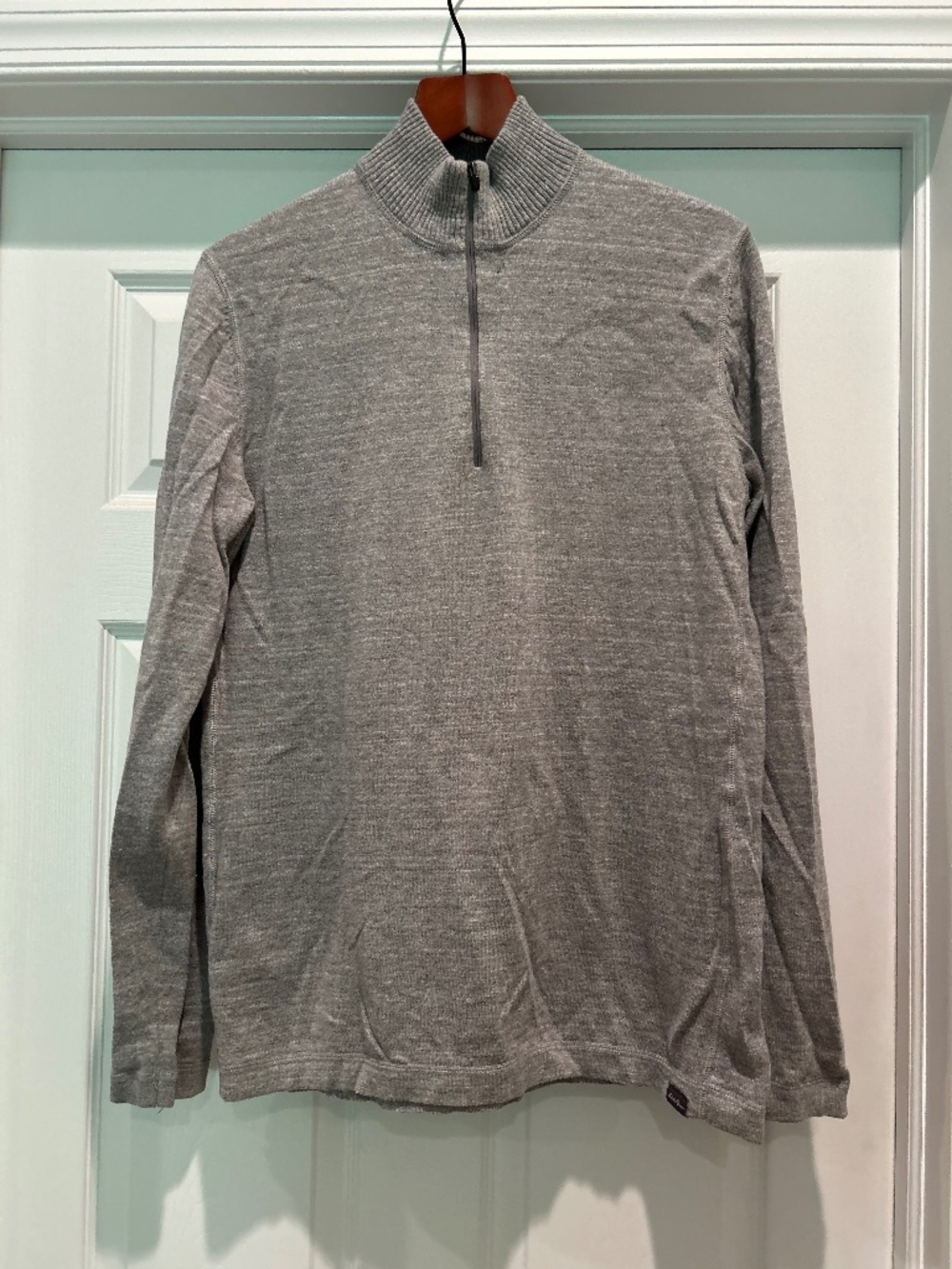 Eddie Bauer 1/4 Zip Sweater Mens TALL Med Gray Wool Blend Pullover Jumper Outdoo
